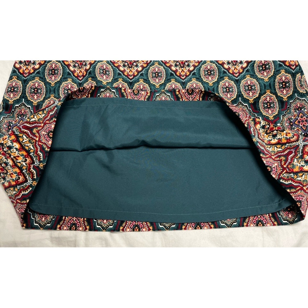LOFT A-Line Mini Skirt Medallion Print Teal Boho Lined Size 0‎ Colorful Workwear - Picture 6 of 8
